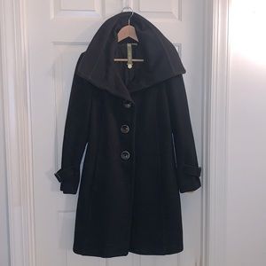 Soia & Kyo black wrap around collar pleated winter wool coat